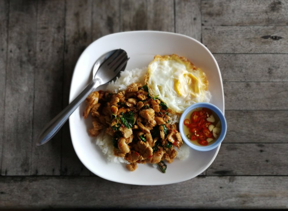 Very Hungry Nomads interview pad kra pao thailand stirfry flatlay food
