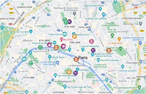 Screenshot of interactive Topdeck Google map featuring city of Paris