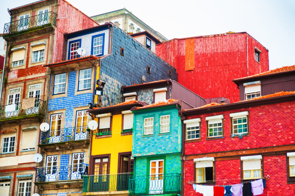 Traditional, colourful houses in the Ribeira district of Porto, Portugal