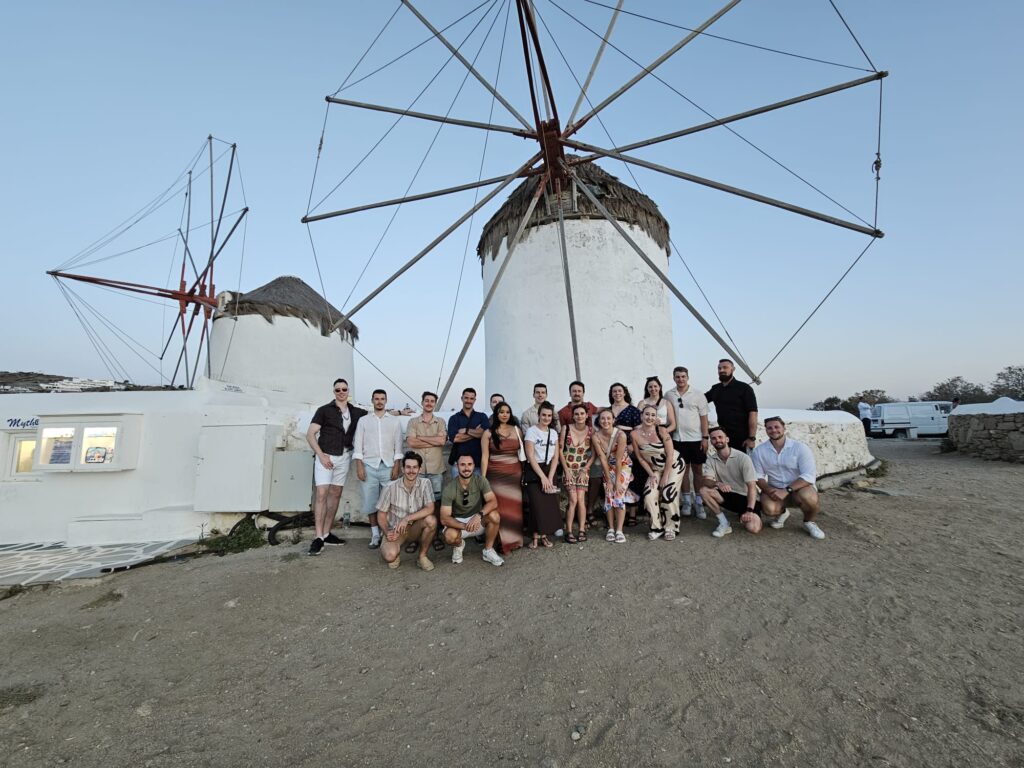 Group of travellers on the Topdeck Delve Deep: Greece tour in Mykonos